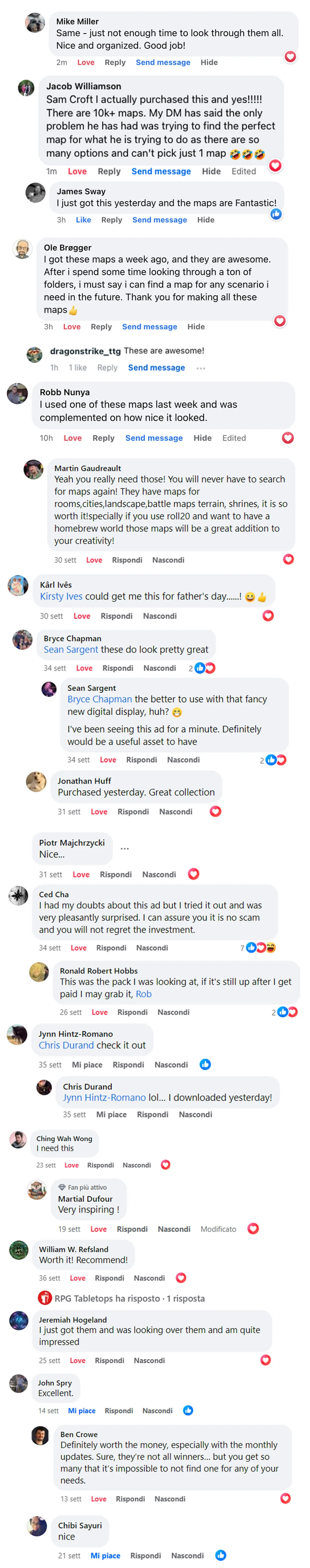 Positive Facebook comments who share feedbacks about RPG maps